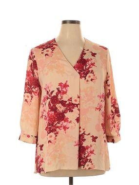 Rose & Olive Peach Floral V-Neck Blouse
